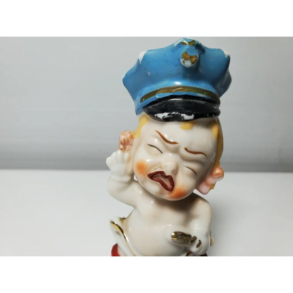Vintage Mid 50's Diaper Safety Pin Blonde Baby Boy Police‎ Officer Hat Figurine
